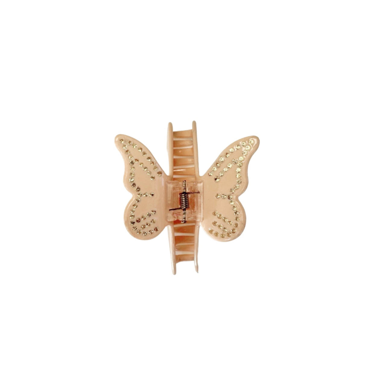 Celeste is the butterfly clip that blends understated beauty with everyday function. Featuring a nude base accented by golden rhinestones, it offers a secure hold while adding a refined shimmer to any hairstyle. Perfect for a polished daytime look or a delicate evening touch.