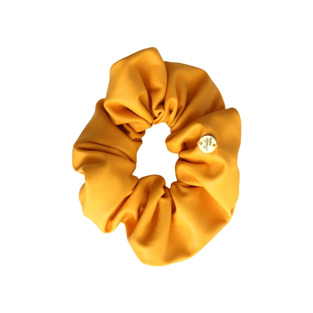 Vegan Leather Scrunchies in Mustard