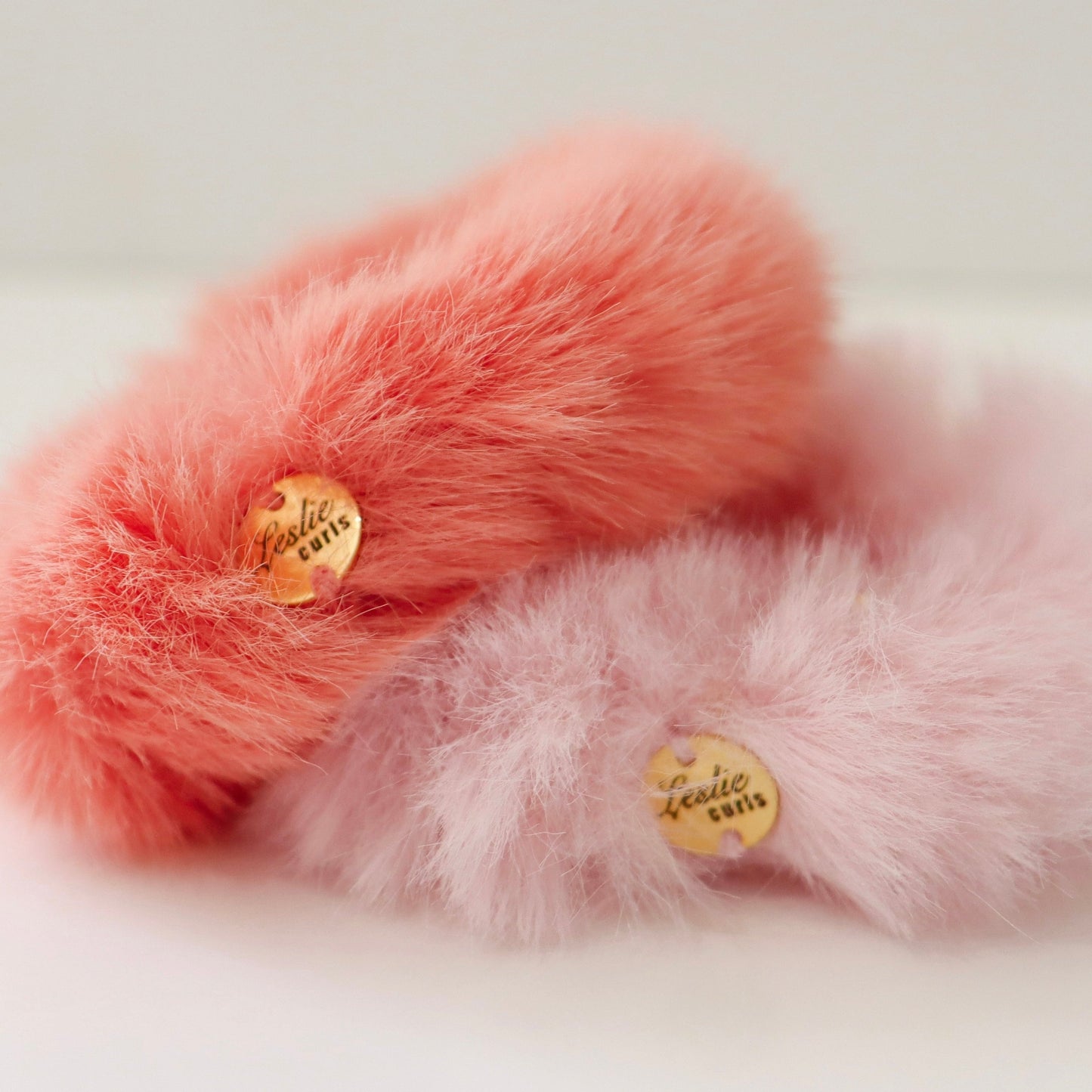 Faux Mink Scrunchies in Coral