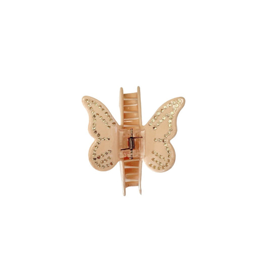 Celeste is the butterfly clip that blends understated beauty with everyday function. Featuring a nude base accented by golden rhinestones, it offers a secure hold while adding a refined shimmer to any hairstyle. Perfect for a polished daytime look or a delicate evening touch.
