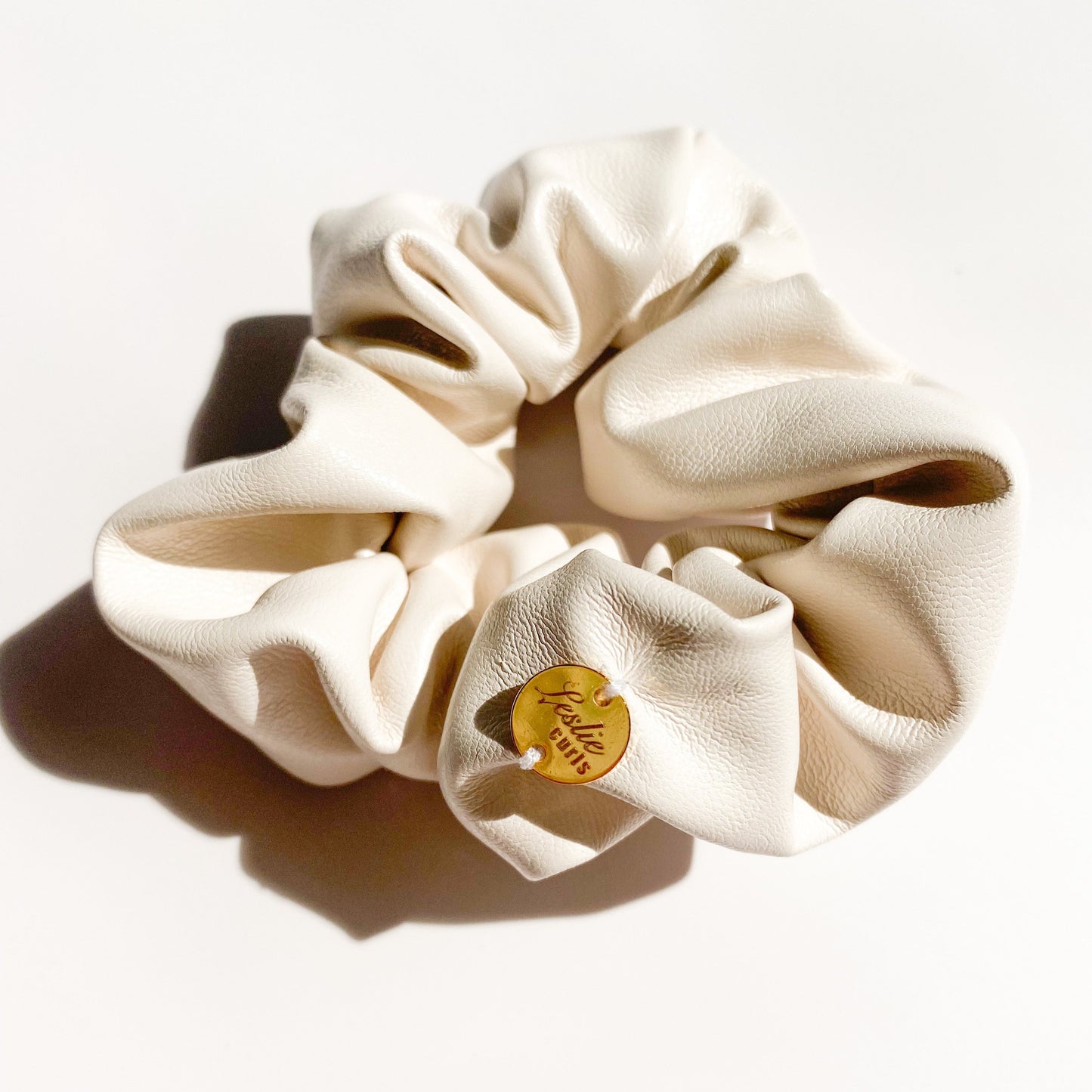 Vegan Leather Scrunchies in White Mocha