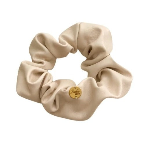 Vegan Leather Scrunchies in White Mocha