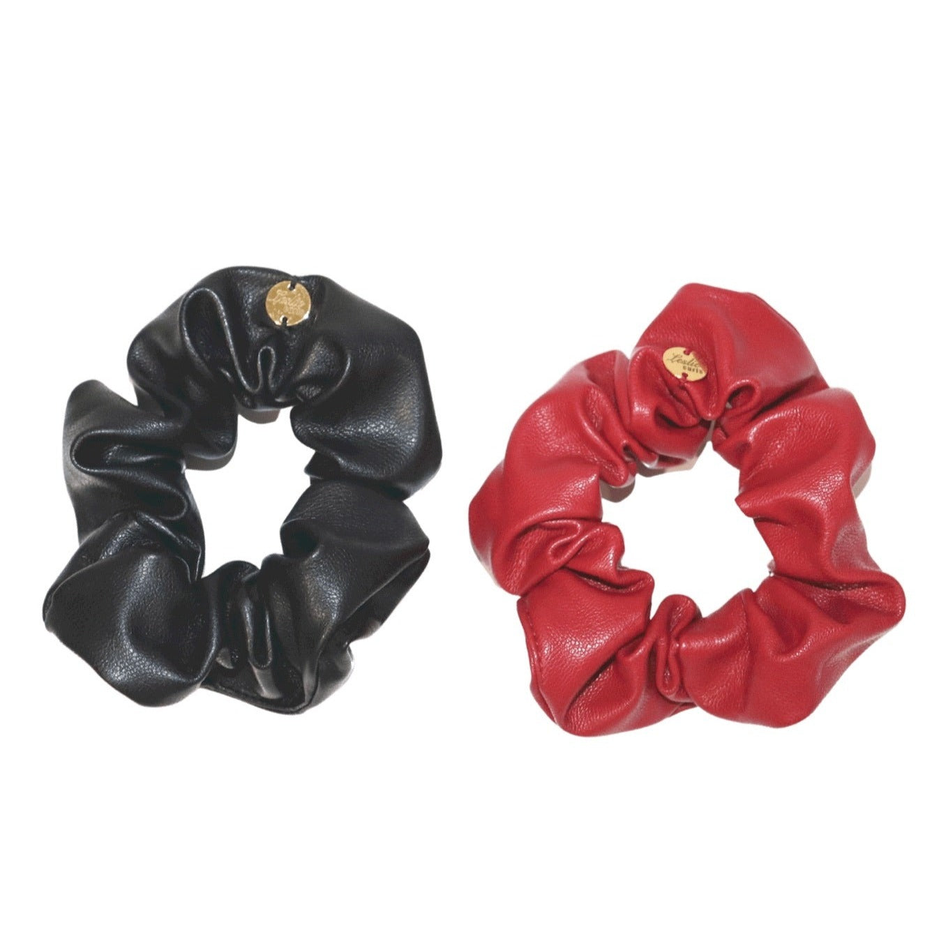 Vegan Leather Scrunchies Bundle: Red & Black